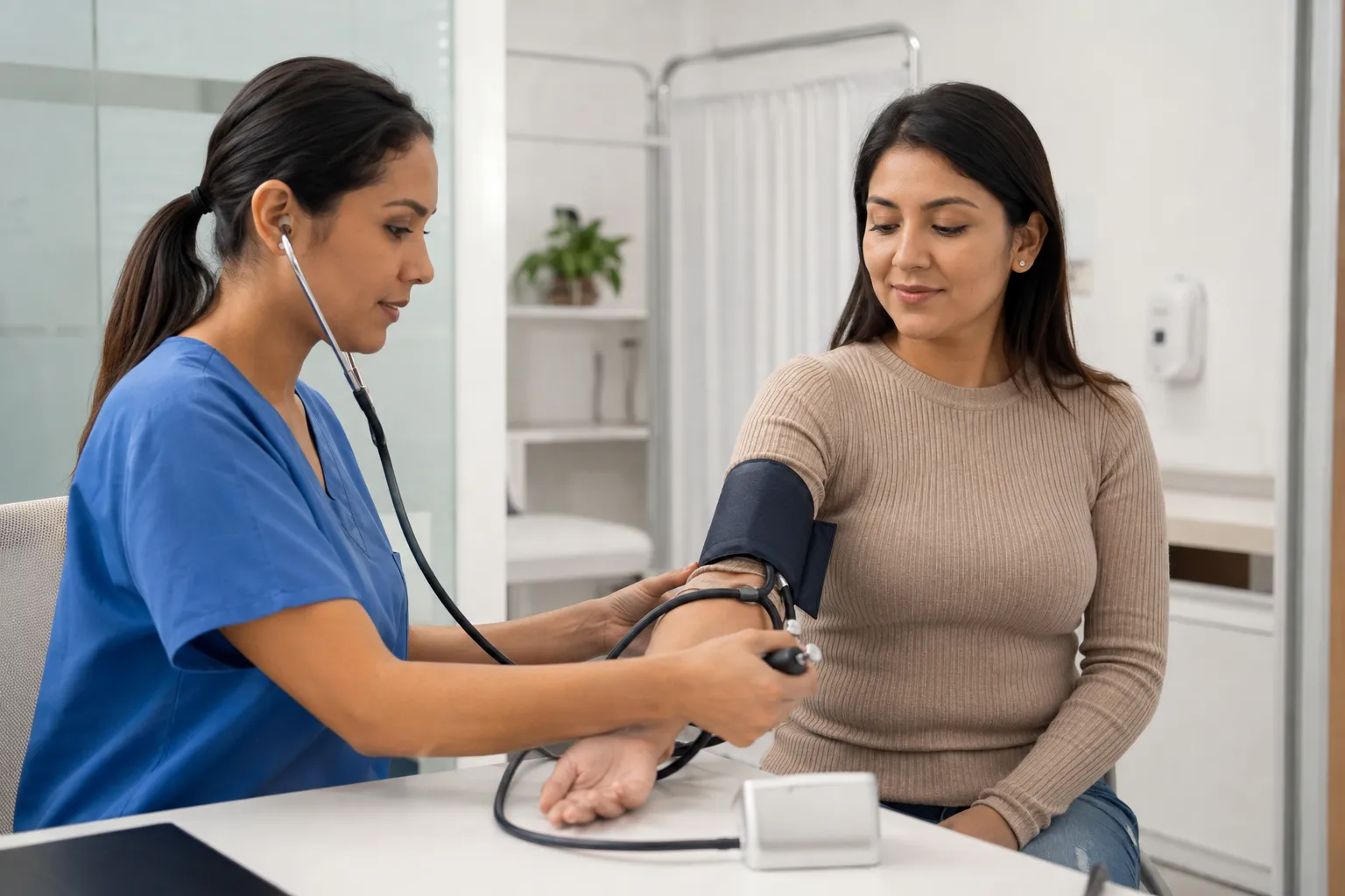 Profesional de salud examinando a una postulante
